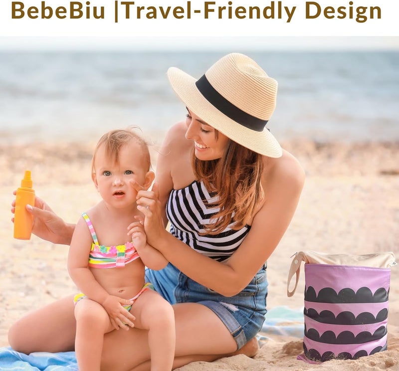 BebeBiu حقائب مبللة للحفاضات القماشية – حقيبة مقاومة للماء وقابلة لإعادة الاستخدام مع 2 جيب بسحاب، 100% بوليستر مع مقبض، مثالية لعربة الأطفال، السفر، مستلزمات الأطفال وتخزين مضخة الثدي (مثلث رملي) - Image 5